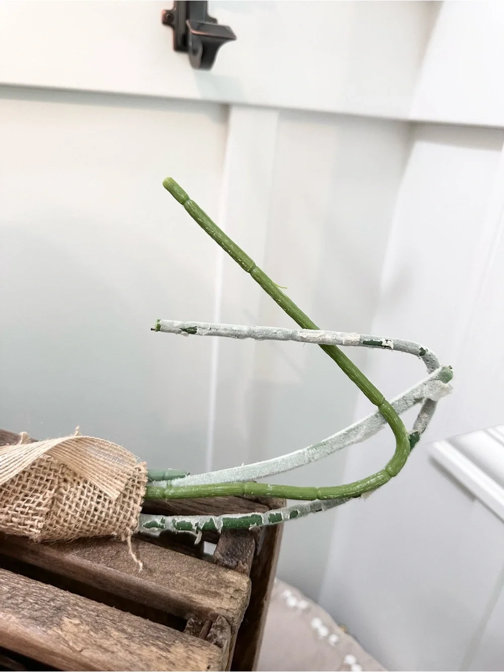 White and Sage Green Faux Floral Bouquet Arrangement Foliage Burlap Tie